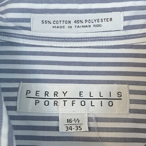Perry Ellis Portfolio Men’s Blue and White Striped Button Down Dress Shirt Large - Picture 4 of 8
